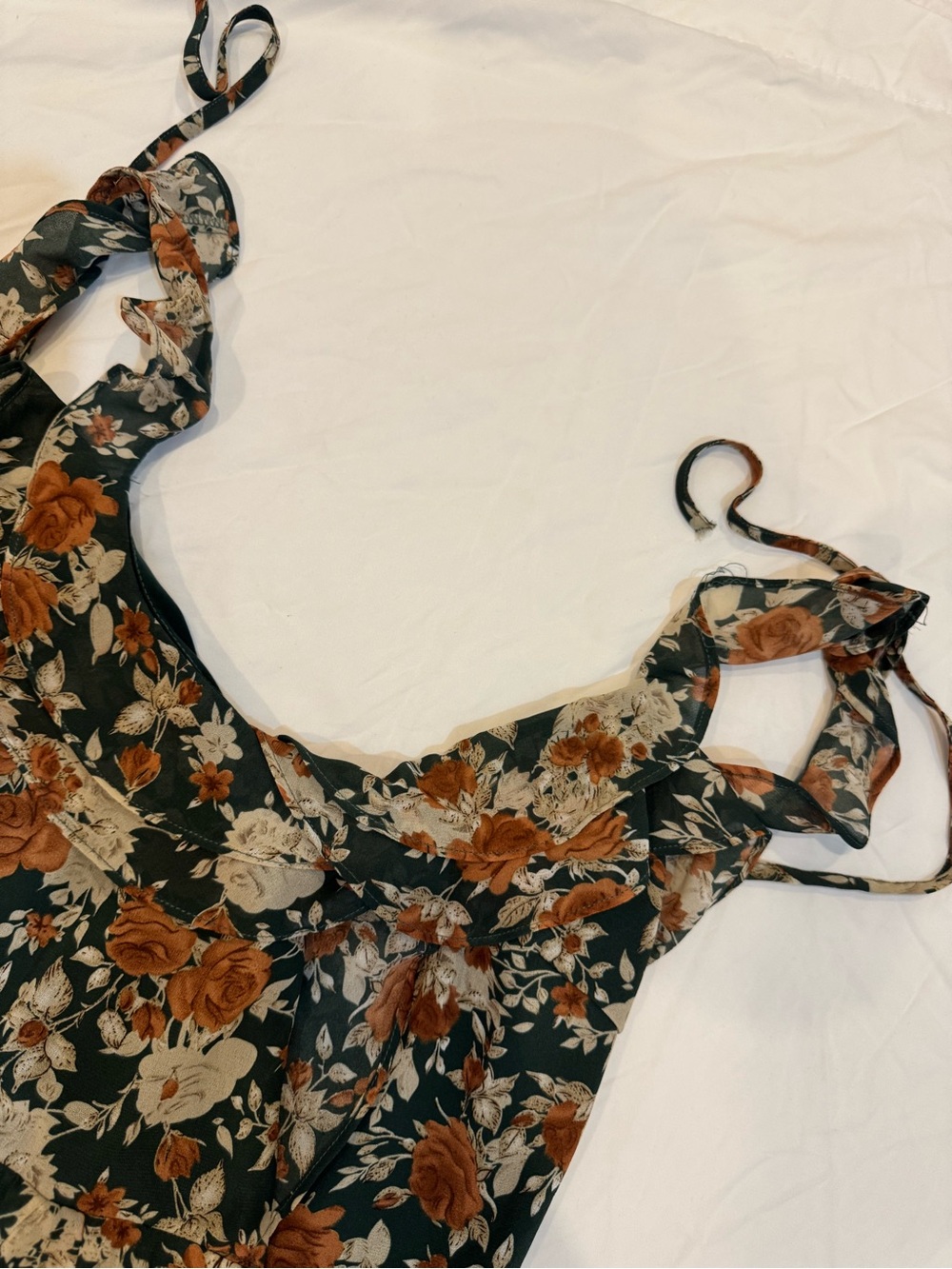 Green Floral Ruffle Sundress with Rust Roses - Picture 2 of 3